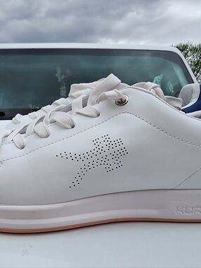 Kuru ROAM Women's White, Blue,  Peach Leather Sneakers.
